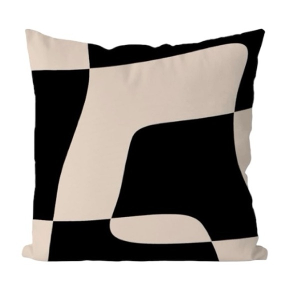 Modern Black and Off-White Throw Pillow Cover, 18”x18” - Picture 2 of 3